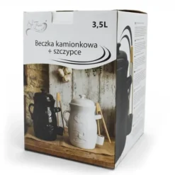 Beczka kamionkowa do kiszenia 3.5L biały pojemnik na ogórki kiszonki ze szczypcami Tragar