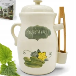 Beczka kamionkowa do ogórków 3.5l Bella Fiore w zestawie ze szczypcami kremowa