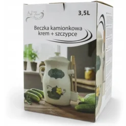 Beczka kamionkowa do ogórków 3.5l Bella Fiore w zestawie ze szczypcami kremowa