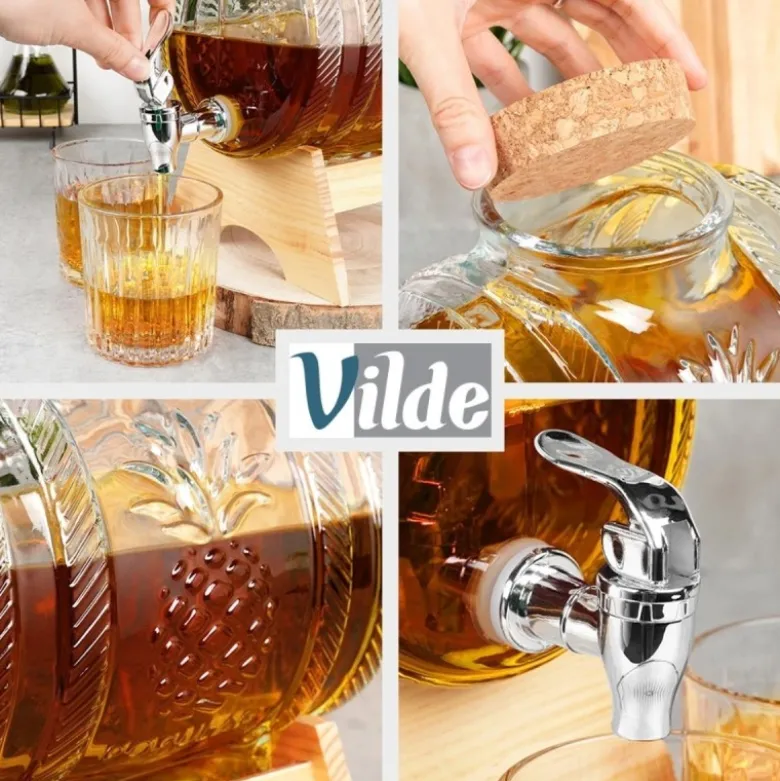 Beczka szklana słój z kranikiem 3 L ze stojakiem do whisky lemoniady napojów wody Vilde