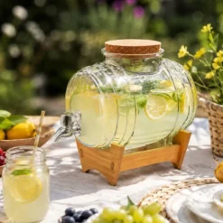 Beczka szklana słój z kranikiem 3 L antałek do whisky lemoniady napojów wody Kamille
