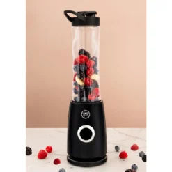 Blender personalny MG Home 500 ml 260W Butelka z ustnikiem, pokrywka i ostrze ze stali nierdzewnej czarny