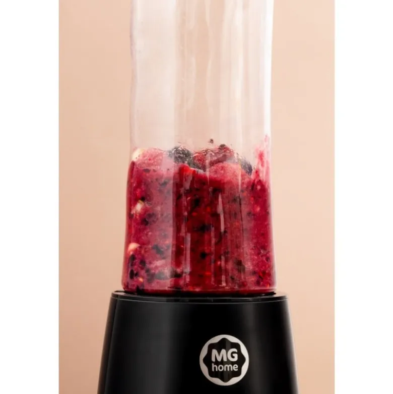 Blender personalny MG Home 500 ml 260W Butelka z ustnikiem, pokrywka i ostrze ze stali nierdzewnej czarny