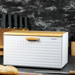 Chlebak metalowo-drewniany Klausberg KB 7427 pojemnik na pieczywo deska biały