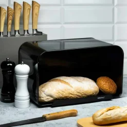 Chlebak z deską metalowy KingHoff KH 1071 czarny chlebaki pojemnik na pieczywo