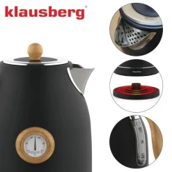 Czajnik elektryczny bezprzewodowy z termometrem 1,7 L czarny 2200W Klausberg KB7907