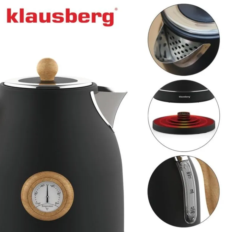 Czajnik elektryczny bezprzewodowy z termometrem 1,7 L czarny 2200W Klausberg KB7907