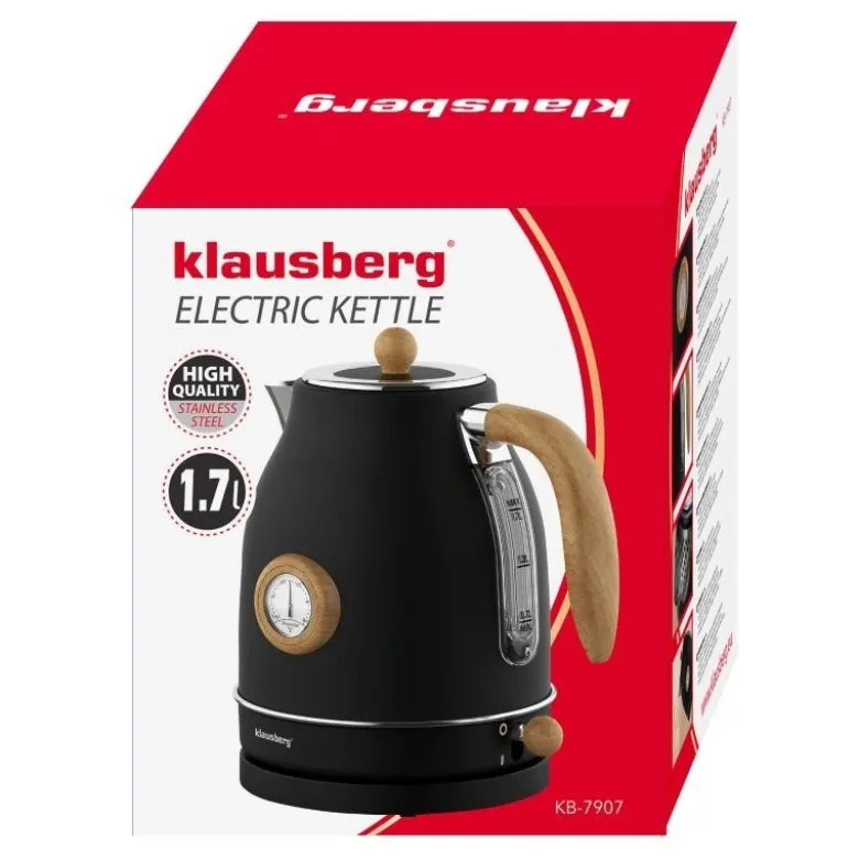 Czajnik elektryczny bezprzewodowy z termometrem 1,7 L czarny 2200W Klausberg KB7907