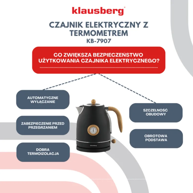 Czajnik elektryczny bezprzewodowy z termometrem 1,7 L czarny 2200W Klausberg KB7907