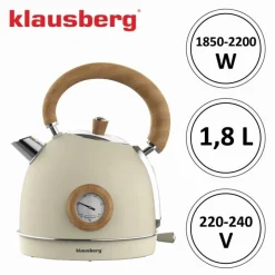 Czajnik elektryczny stalowy 1.8L kremowy z termometrem 2200W Klausberg KB7906