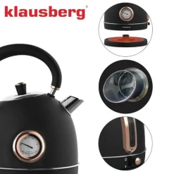 Czajnik elektryczny stalowy 1.8L czarny z termometrem 2200W Klausberg KB7905