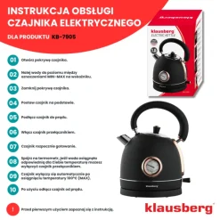 Czajnik elektryczny stalowy 1.8L czarny z termometrem 2200W Klausberg KB7905