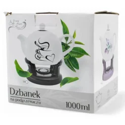 Czajnik 1L Dzbanek z podgrzewaczem zestaw imbryk czarny marmur Tragar T-55