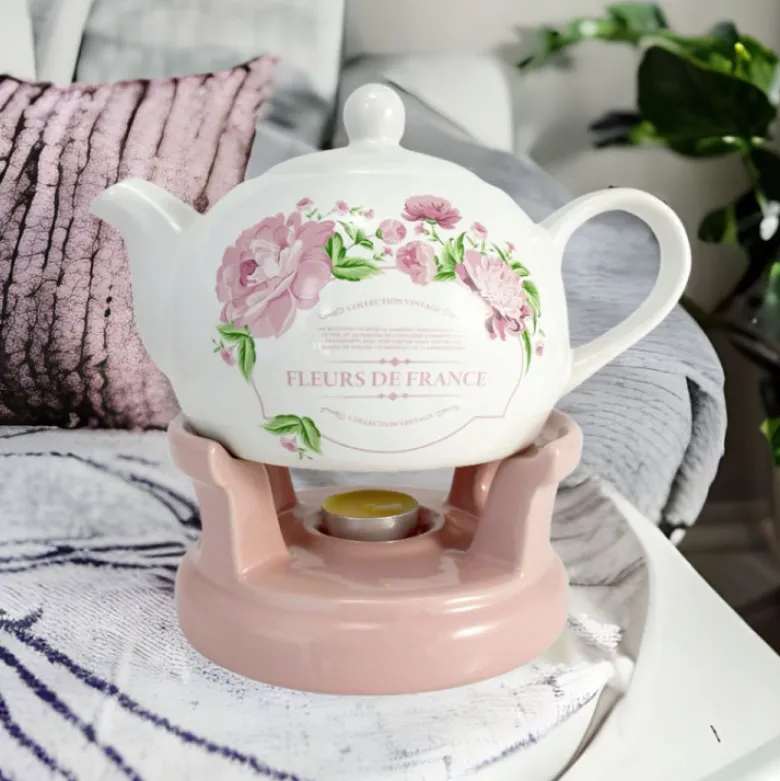Czajnik 1L Dzbanek z podgrzewaczem zestaw Imbryk Flowers BL-T-39 Tragar