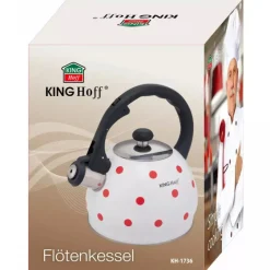 Czajnik tradycyjny emaliowany 2 L KINGHoff KH 1736 indukcyjny biały w czerwone kropki