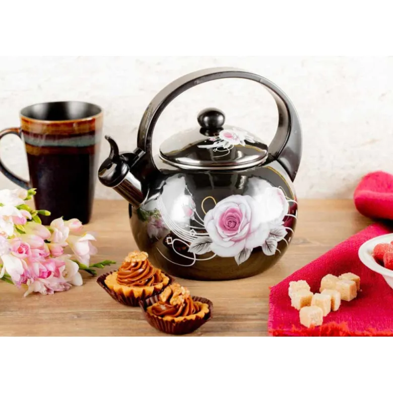 Czajnik tradycyjny emaliowany 2,2 L stalowy czary w kwiaty Masterpan MP 2502