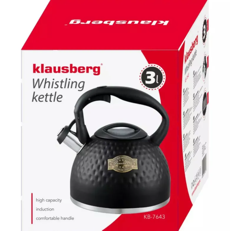 Czajnik tradycyjny stalowy 3 L czarny Klausberg KB 7643 indukcja gaz