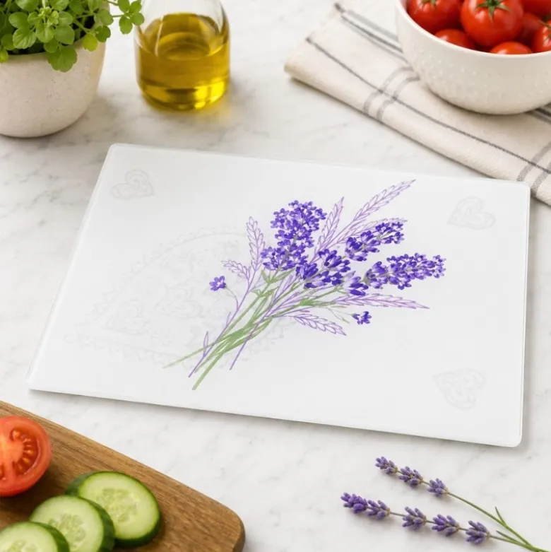 Deska do krojenia patera prostokątna 30x20 cm szklana deska do serwowania clara lavender heart