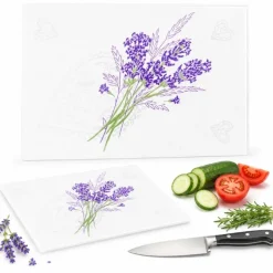 Deska do krojenia patera prostokątna 40x30 cm szklana deska do serwowania clara lavender heart