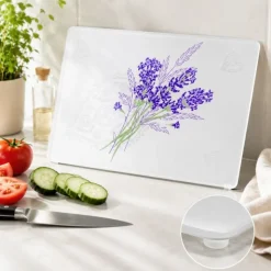 Deska do krojenia patera prostokątna 40x30 cm szklana deska do serwowania clara lavender heart