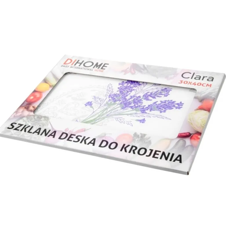 Deska do krojenia patera prostokątna 40x30 cm szklana deska do serwowania clara lavender heart