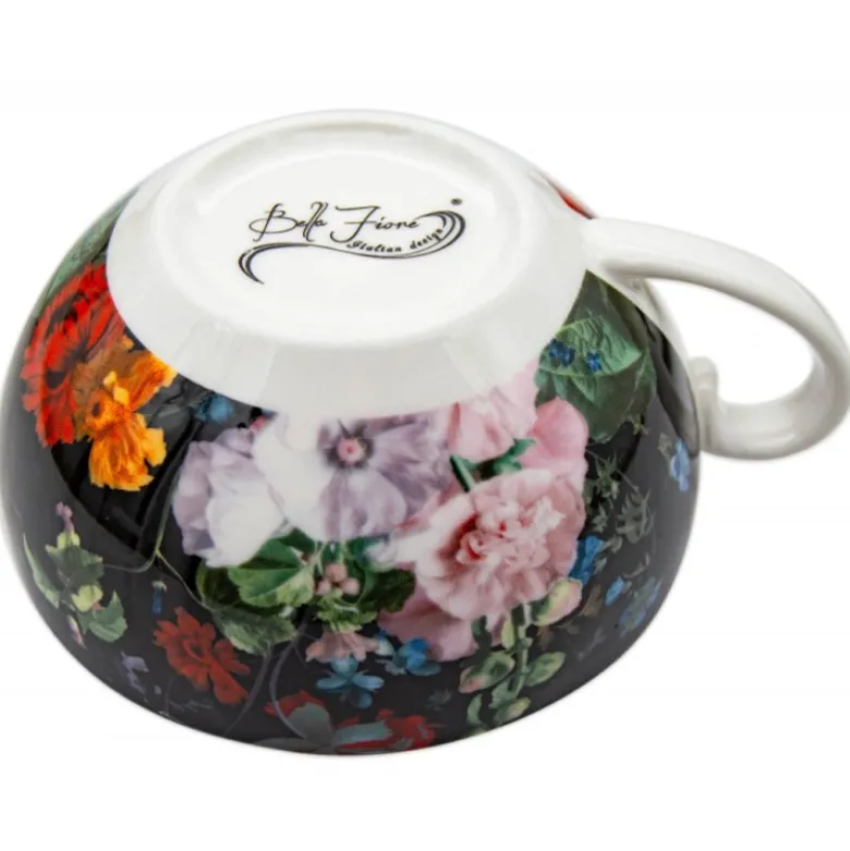 Dzbanek 450 ml z filiżanką imbryk czarny w kwiaty zestaw z filiżanką Tragar Bella Fiore 38977