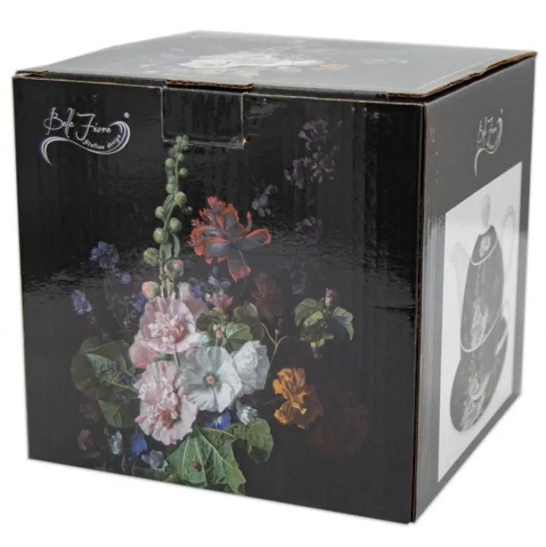 Dzbanek 450 ml z filiżanką imbryk czarny w kwiaty zestaw z filiżanką Tragar Bella Fiore 38977