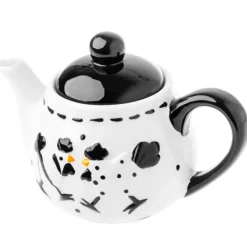Dzbanek porcelanowy biały z wzorem w czarne kury imbryk do zaparzania herbaty 510ml Odelo