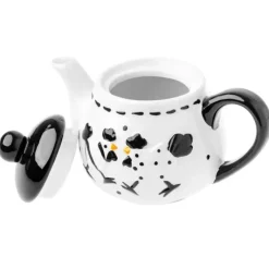 Dzbanek porcelanowy biały z wzorem w czarne kury imbryk do zaparzania herbaty 510ml Odelo