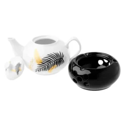 Dzbanek porcelanowy z czarnym podgrzewaczem biały imbryk do zaparzania herbaty 1L ELOVEN ODELO OD2965 Delhan