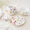 Dzbanek porcelanowy z filiżanką biały imbryk w z motywem polnym do zaparzania herbaty 400ml ODELO VEDIA OD2958 Delhan