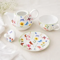 Dzbanek porcelanowy z filiżanką biały imbryk w z motywem polnym do zaparzania herbaty 400ml ODELO VEDIA OD2958 Delhan