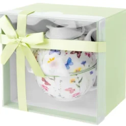 Dzbanek porcelanowy z filiżanką biały imbryk w z motywem polnym do zaparzania herbaty 400ml ODELO VEDIA OD2958 Delhan
