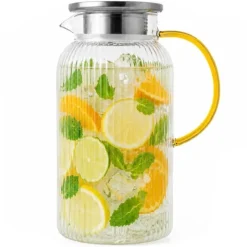Dzbanek szklany 1800 ml z pokrywką i sitkiem ryflowany uniwersalny do lemoniady soku i kompotu Tragar