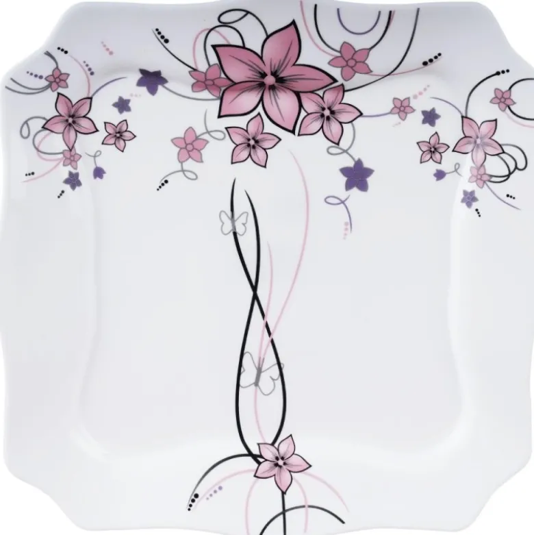 Elegancki zestaw obiadowo-kawowy 58 el. GierekHoff czarno-biały w kwiatowy wzór K-15009-4