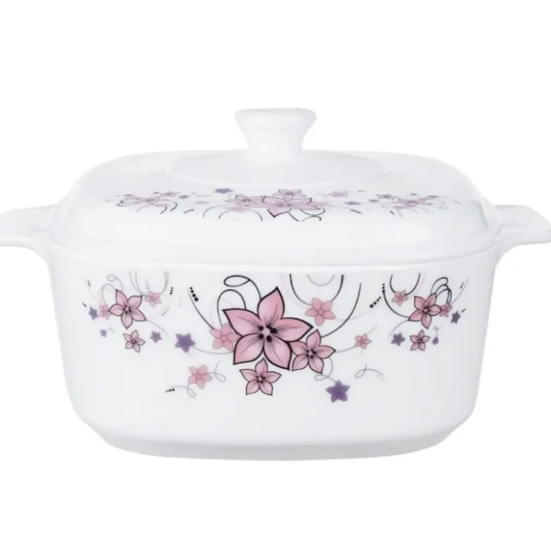 Elegancki zestaw obiadowo-kawowy 58 el. GierekHoff czarno-biały w kwiatowy wzór K-15009-4