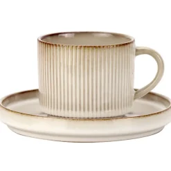 Filiżanka porcelanowa ze spodkiem 250 ml Florina Evia do kawy herbaty kremowe retro