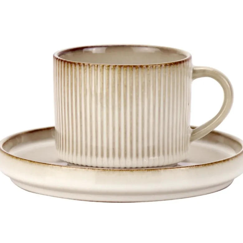 Filiżanka porcelanowa ze spodkiem 250 ml Florina Evia do kawy herbaty kremowe retro