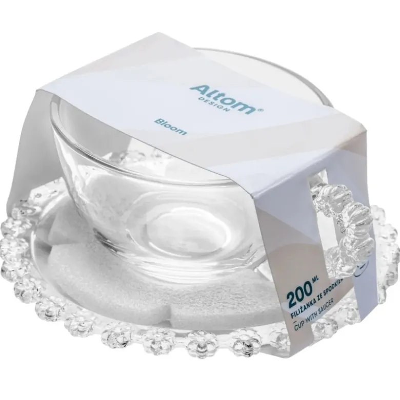 Filiżanka ze spodkiem do kawy i herbaty 200 ml szklana Altom Design Bloom