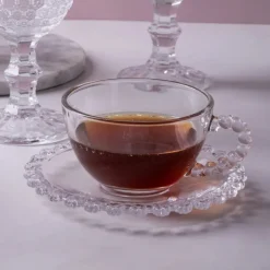 Filiżanka ze spodkiem do kawy i herbaty 200 ml szklana Altom Design Bloom
