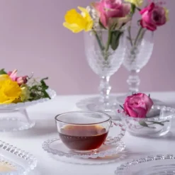 Filiżanka ze spodkiem do kawy i herbaty 200 ml szklana Altom Design Bloom