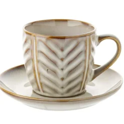Filiżanka ze spodkiem do kawy i herbaty 250 ml szklana LEHTI BEIGE