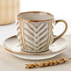 Filiżanka ze spodkiem do kawy i herbaty 250 ml szklana LEHTI BEIGE