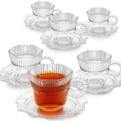 Filiżanki 200 ml ze spodkami do kawy herbaty na 6 osób serwis kawowy Altom Design Vivienne zestaw 6 sztuk