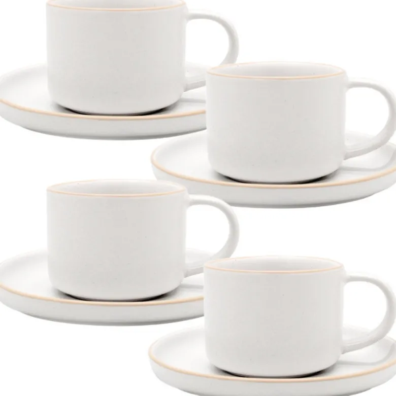 Filiżanki porcelanowe 220 ml ze spodkiem MG Home Artena białe nakrapiane serwis kawowy zestaw 4 sztuki