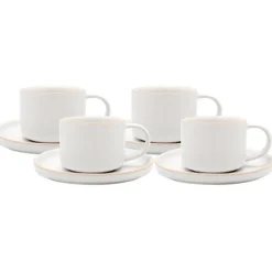 Filiżanki porcelanowe 220 ml ze spodkiem MG Home Artena białe nakrapiane serwis kawowy zestaw 4 sztuki