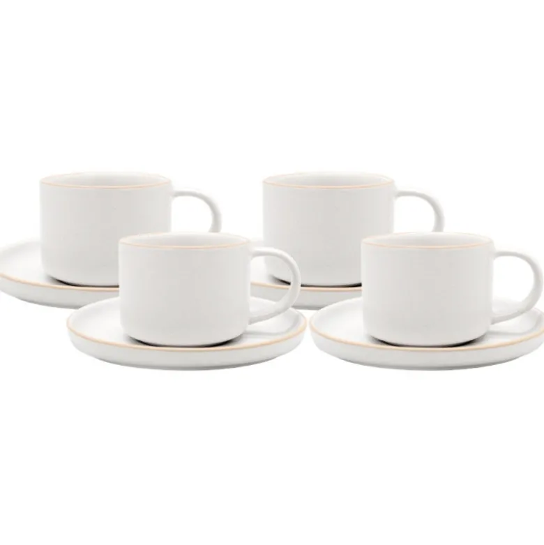 Filiżanki porcelanowe 220 ml ze spodkiem MG Home Artena białe nakrapiane serwis kawowy zestaw 4 sztuki