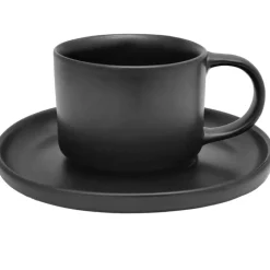 Filiżanki porcelanowe 220 ml ze spodkiem MG Home Artena czarne serwis kawowy zestaw 4 sztuki