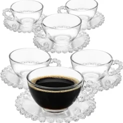 Filiżanki ze spodkiem do kawy i herbaty 200 ml szklana Altom Design Bloom zestaw 6 szt