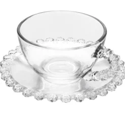 Filiżanki ze spodkiem do kawy i herbaty 200 ml szklana Altom Design Bloom zestaw 6 szt